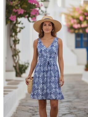 Milly Capri Italia Dutch Tulip Dress Classic Blue White Fit and Flare Size 2